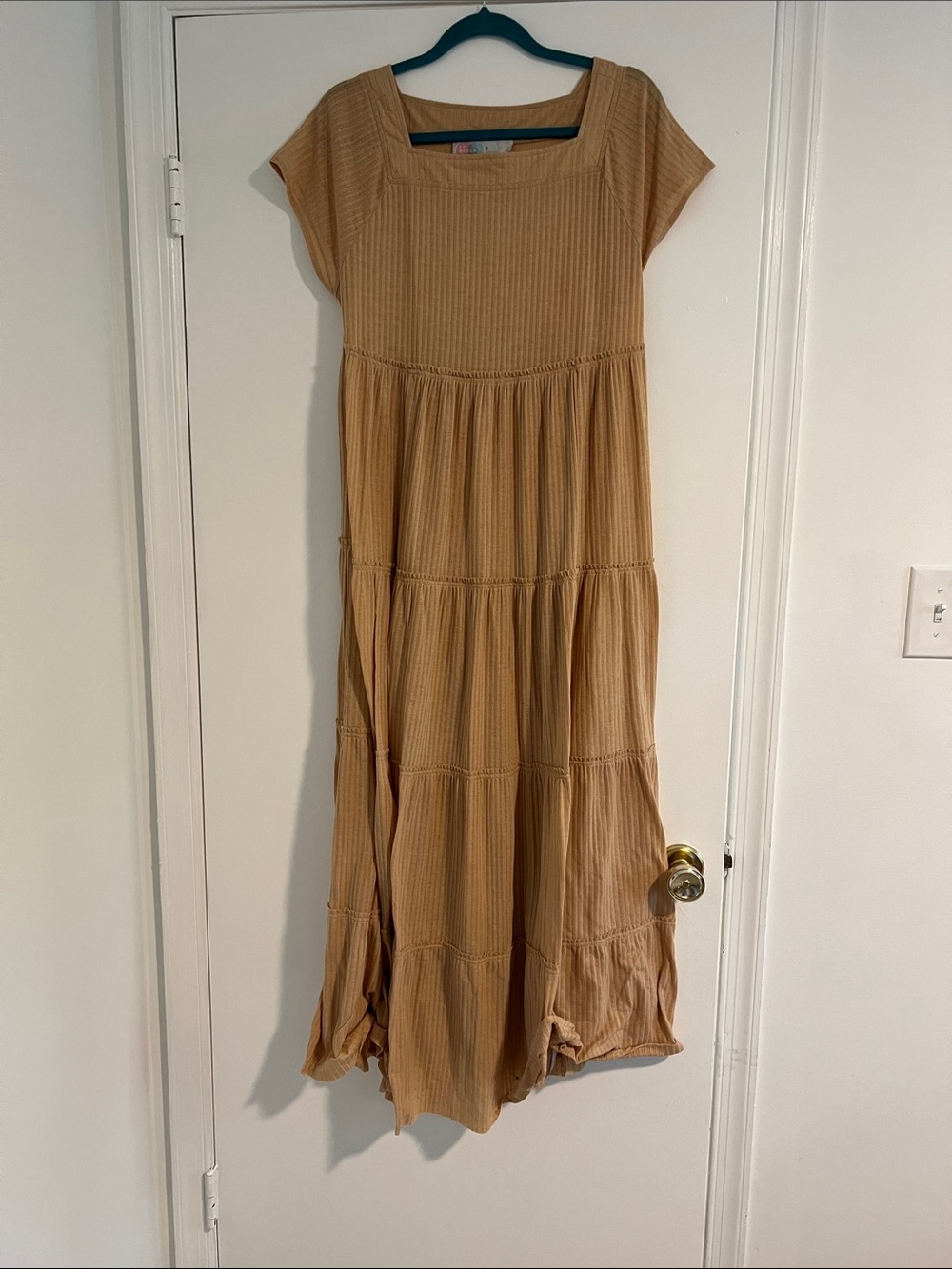 Free People Camel Ribbed Tiered Maxi Dress